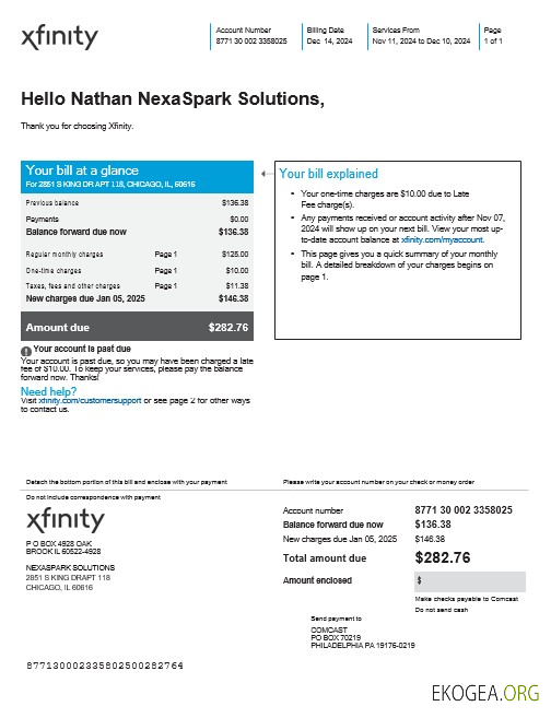 Modèle Word et PDF de facture de services publics d'entreprise USA XFINITY template Modèle Word et PDF de facture de services publics d'entreprise USA XFINITY template